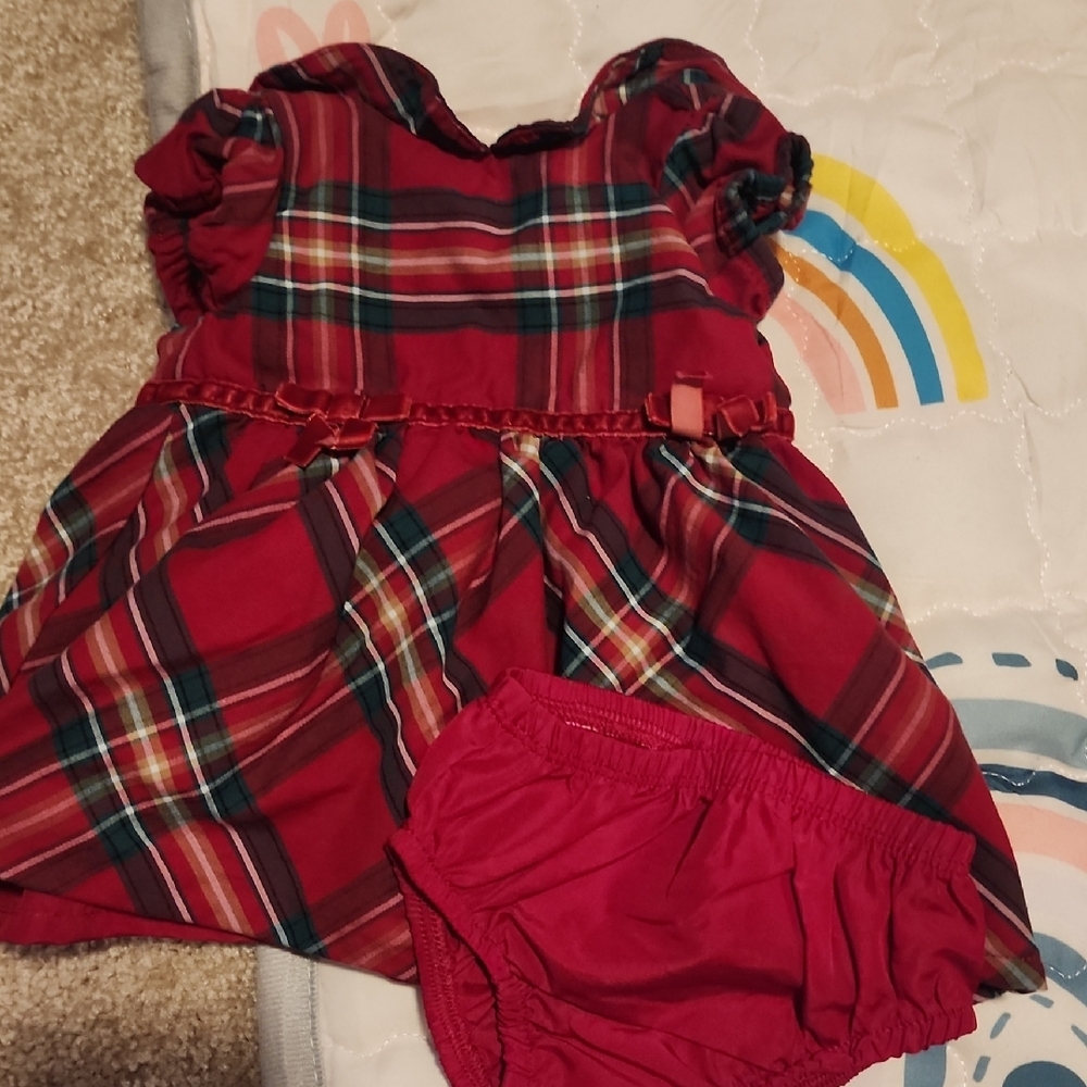 Red Plaid Baby Dress with Bloomers